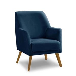 Poltrona Decorativa Retrô Recepção Magali Lisa Veludo Azul Marinho Lansofbr