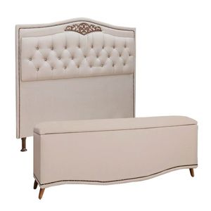 Conjunto Cabeceira E Calçadeira Holanda 140cm Linho Star Confort Capuccino
