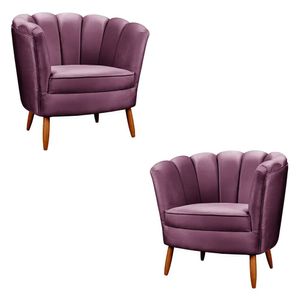 Kit 2 Poltronas Decorativa Ariel Petala Com Pés De Madeira Star Confort Roxo
