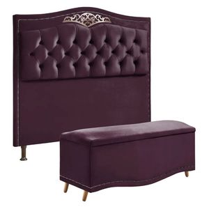 Conjunto Cabeceira E Calçadeira Holanda 90cm Veludo Star Confort Roxo