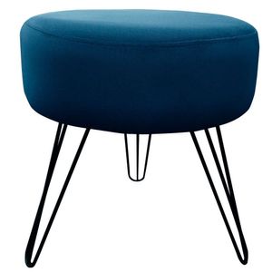 Puff Decorativos Sala Quarto Tunísia Veludo Azul Base Preta - Star Confort Azul E Preto