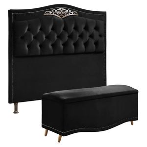 Conjunto Cabeceira E Calçadeira Holanda 1,95 Cm Veludo Star Confort Preto
