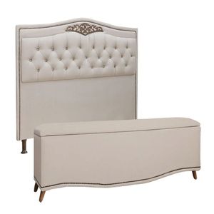 Conjunto Cabeceira E Calçadeira Holanda 1,95 Cm Linho Star Confort Capuccino