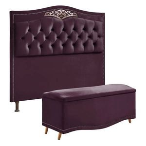 Conjunto Cabeceira E Calçadeira Holanda 140cm Veludo Star Confort Roxo