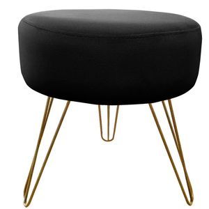 Puff Decorativos Sala Quarto Tunísia Veludo Preto Base Dourado - Star Confort Preto Com Dourado