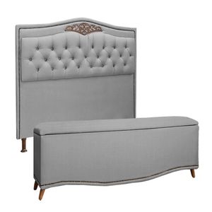 Conjunto Cabeceira E Calçadeira Holanda 140cm Linho Star Confort Grafite