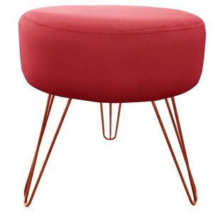 Puff Decorativos Sala Quarto Tunísia Veludo Vermelho Base Bronze - Star Confort Vermelho E Bronze