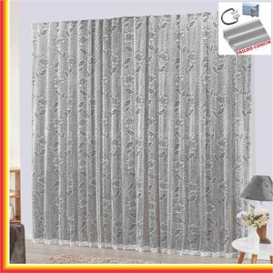 Cortina Charme Em Renda Com Voal 4,00 X 2,50 Para Trilho Comum - Tabaco