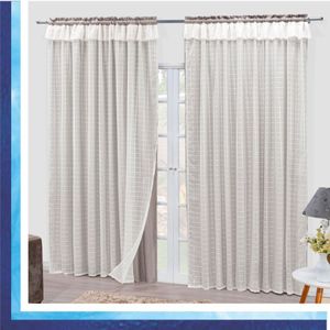 Cortina Romantic Semiblackout E Voal 2,00 X 1,70 Para Varão - Palha