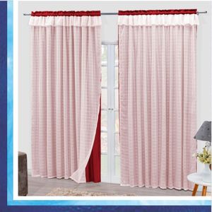 Cortina Romantic Semiblackout E Voal 3,00 X 2,60 Para Varão - Vermelha