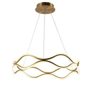 Luminaria Pendente 3 Em 1 Lustre Led Ondas Infinito 52w Arco Aneis Dourado Restaurante Sala De Janta