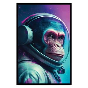 Quadro Astronauta Macaco Moldura Cx Alta 100x66cm Titulo Moldura Preta