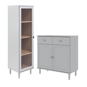 Cristaleira + Aparador Buffet Ditália E-963-r-629 Cor:cinza Cinza