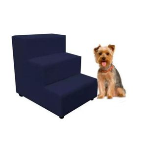 Escada Escadinha Pet Cachorro 3 Degraus Rampa Suede Dog Cor:azul Marinho