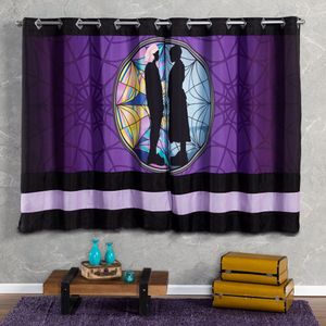 Cortina Para Quarto Wandinha Preto-Roxo 2,00M X 1,50M - Para Varão Simples