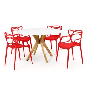Conjunto Mesa De Jantar Redonda Marci Branca 120cm Com 4 Cadeiras Allegra - Vermelho