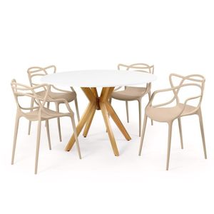 Conjunto Mesa De Jantar Redonda Marci Branca 120cm Com 4 Cadeiras Allegra - Nude