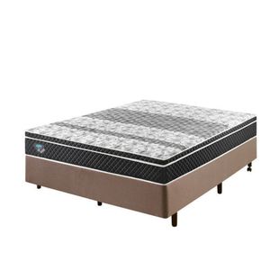 Cama Box Casal Reforçado Linho 138x188x38cm E Colchão Gransleep Molas Verticoil Marrom