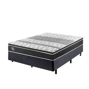 Cama Box Casal Reforçado Linho 138x188x38 Cm E Colchão Gransleep Molas Verticoil Cinza