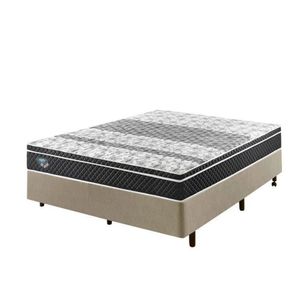 Cama Box Casal Reforçado 138x188x38cm E Colchão Gransleep Molas Verticoil Bege