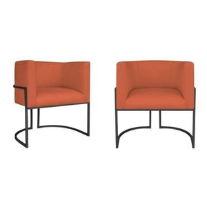 Kit 2 Poltrona Decorativa Base De Ferro Suede Munique  Terracota-preto