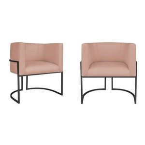 Kit 2 Poltrona Decorativa Base De Ferro Suede Munique  Rosê-preto