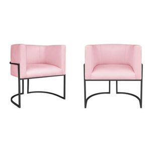 Kit 2 Poltrona Decorativa Base De Ferro Suede Munique  Rosa Bebê-preto