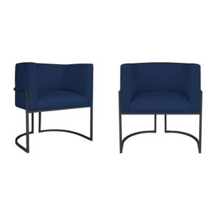 Kit 2 Poltrona Decorativa Base De Ferro Suede Munique  Azul Marinho-preto