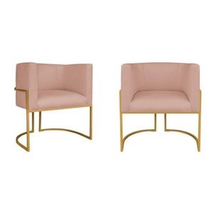 Kit 2 Poltrona Decorativa Base De Ferro Suede Munique  Rosê-dourado
