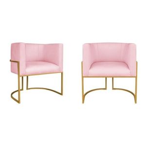 Kit 2 Poltrona Decorativa Base De Ferro Suede Munique  Rosa Bebê-dourado
