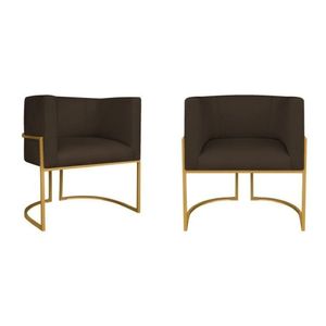 Kit 2 Poltrona Decorativa Base De Ferro Sintético Munique  Marrom-dourado