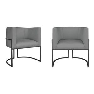 Kit 2 Poltrona Decorativa Base De Ferro Sintético Munique  Cinza-preto