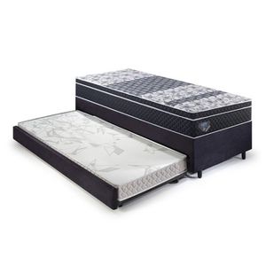 Bicama Box Solteiro King c- Colchão Gran Sleep Ecoflex Molas Verticoil Suede 96x203cm Preto