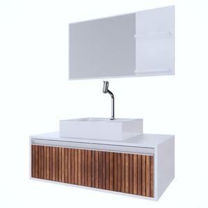 Conjunto Gabinete Banheiro Real 80 Ripado C/cuba + Espelheira C/espelho + Torneira E Válvula