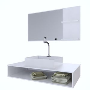 Conjunto Gabinete Banheiro Full Edition 80 Branco C/cuba + Espelheira C/espelho + Torneira E Válvula