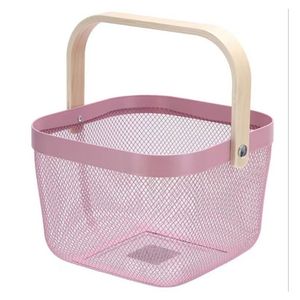 Cesto Organizador Porta Treco Multiuso Em Metal E Madeira Cor:rosa
