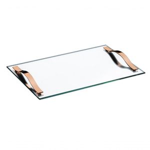 Bandeja Decorativa Vidro Espelhado Alças Cobre 30x25 Cm