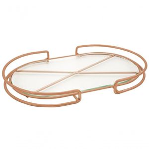 Bandeja Decorativa De Vidro Com Suporte Cobre Oval Grande