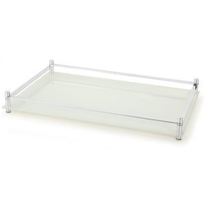 Bandeja Decorativa Aparador Branco Perolizado 45x30 Cm Vidro