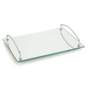 Bandeja De Vidro Espelhada Decorativa 35x25 Cm Bar Casa Bebidas Aparador Banheiro Decoração