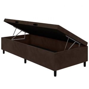 Base Box De Solteiro Portobel Noah Com Baú E Revestimento Em Tecido Poliéster 40x88x188cm Marrom