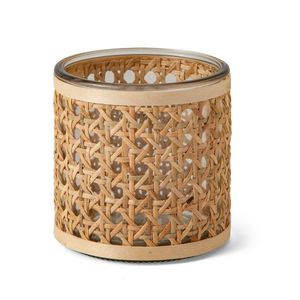 Porta-vela Em Vidro Com Fibra Natural