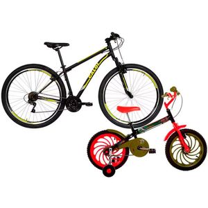 Bicicleta Aro 29 Caloi Velox + Bicicleta Infantil Aro 16 Caloi Power Rex - 2 Peças Preto C/ Vermelho