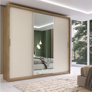 Guarda Roupa Casal Mdf Demobile Dalila 3 Portas Com Espelho Amendola/off White