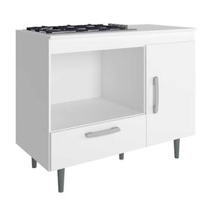 Balcão P/ Cooktop 4 Bocas Alecrim Com Nicho P/ Micro-ondas, 1 Porta, 1 Gaveta E 1 Prateleira Branco