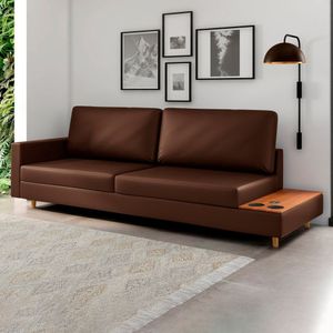 Sofá 4 Lugares Com Porta Copos E Carregador Portátil 240cm Marrom