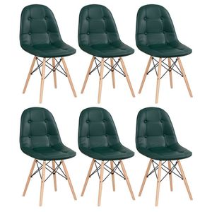 Kit - 6 X Cadeiras Estofadas Eames Eiffel Botonê - Base De Madeira Clara - Verde Escuro