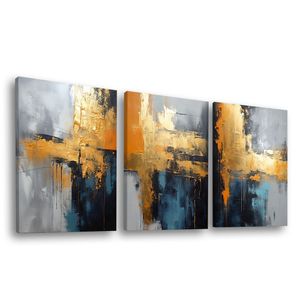Conjunto De Quadros Trio Abstrato Mancha Dourada -- Br Artes