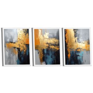 Conjunto De Quadros Trio Abstrato Mancha Dourada -- Br Artes