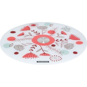 Suporte Para Bolo Utilínea Em Vidro Temperado Branco Com Estampa Colorida 40 Cm